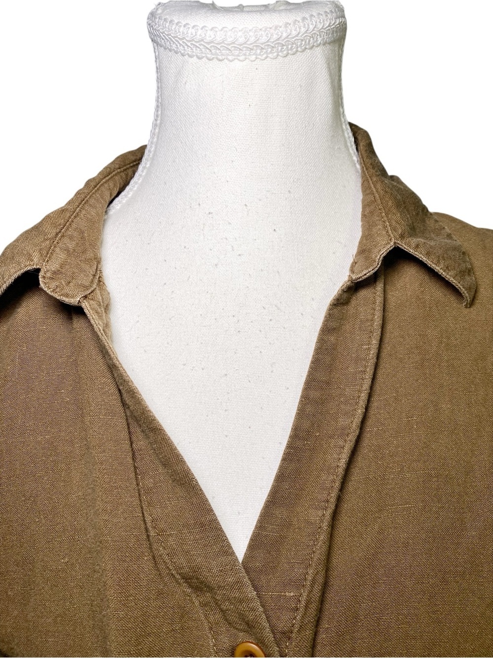 Norton McNaughton Y2K Earthy Linen Blend Floral Embroidered Button-Down Top - Picture 4 of 13